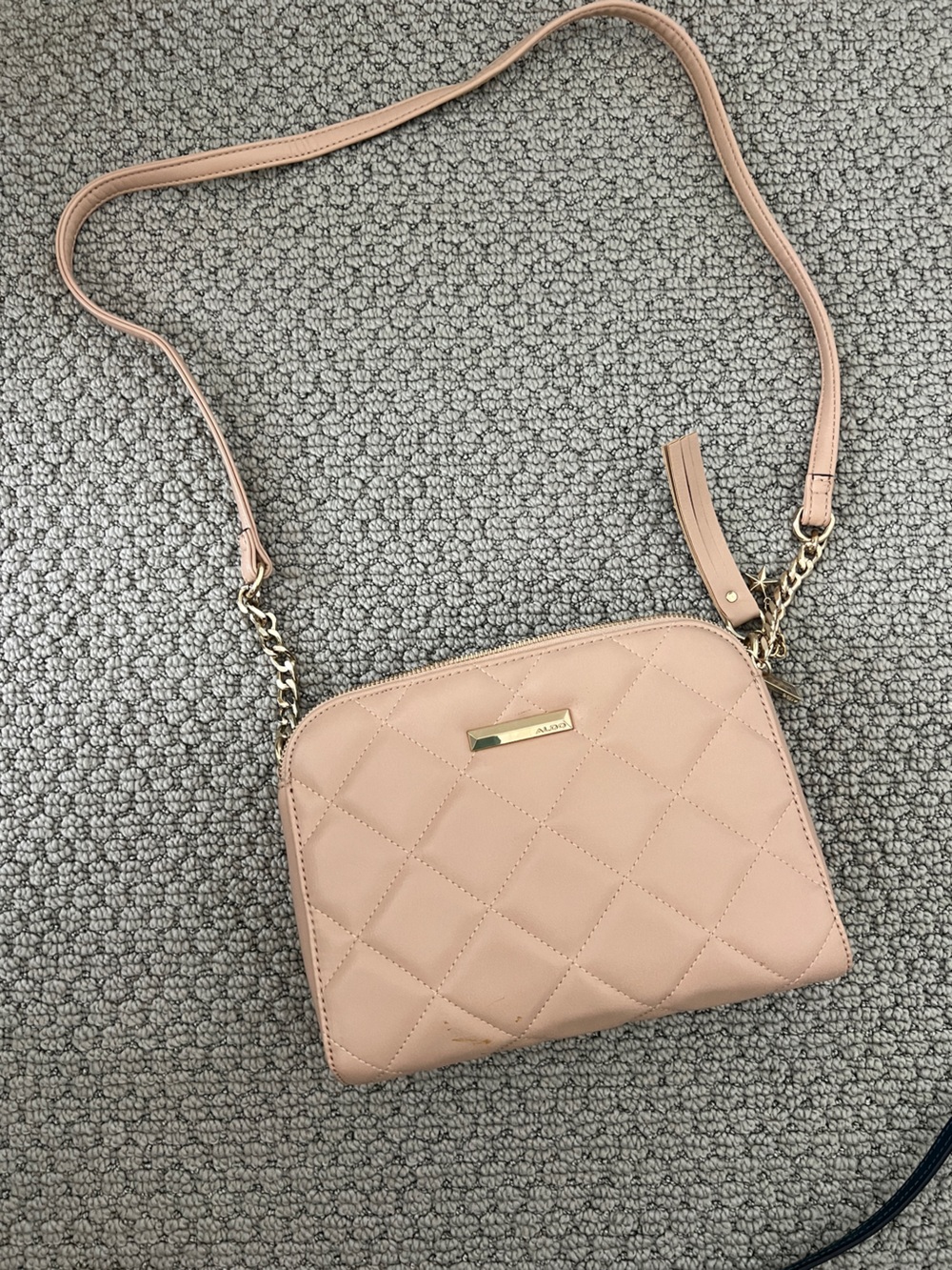 Aldo Quilted Nude Blush Crossbody Bag with Gold Accent new